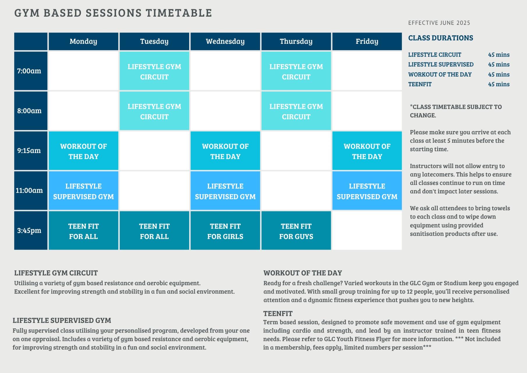 Gym Timetable