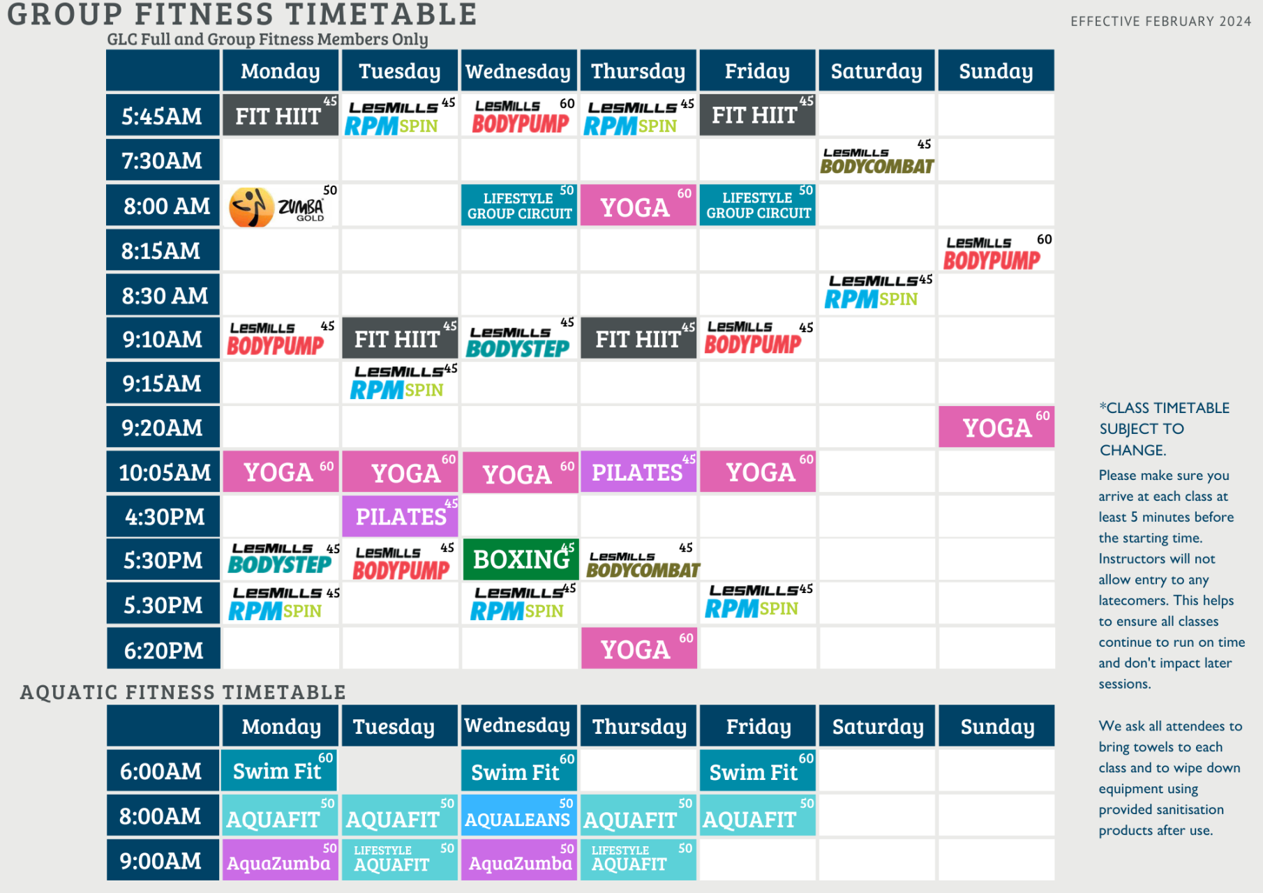 Group Fitness Timetable » Busselton Leisure Centre