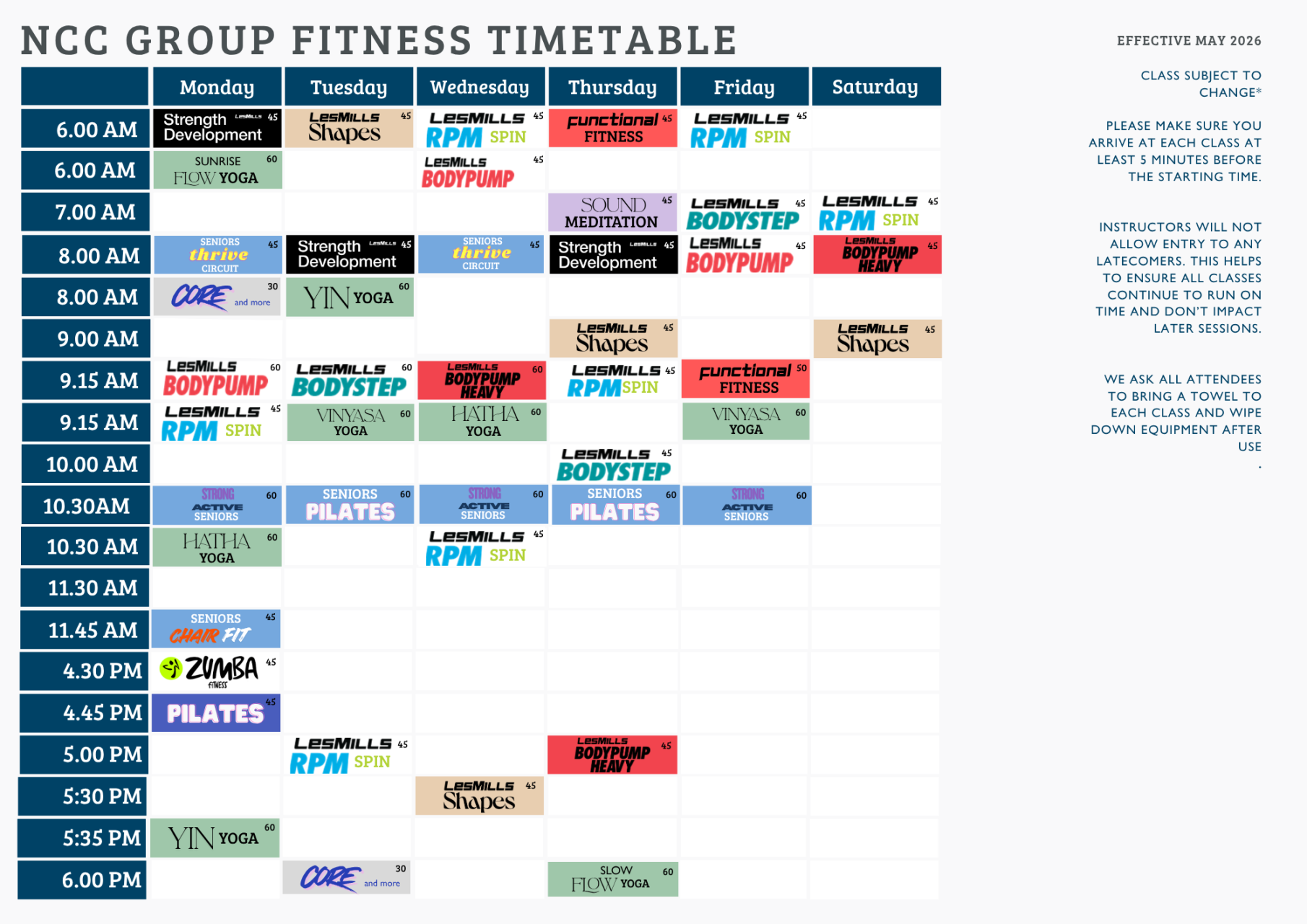 NCC Group Fitness Timetable