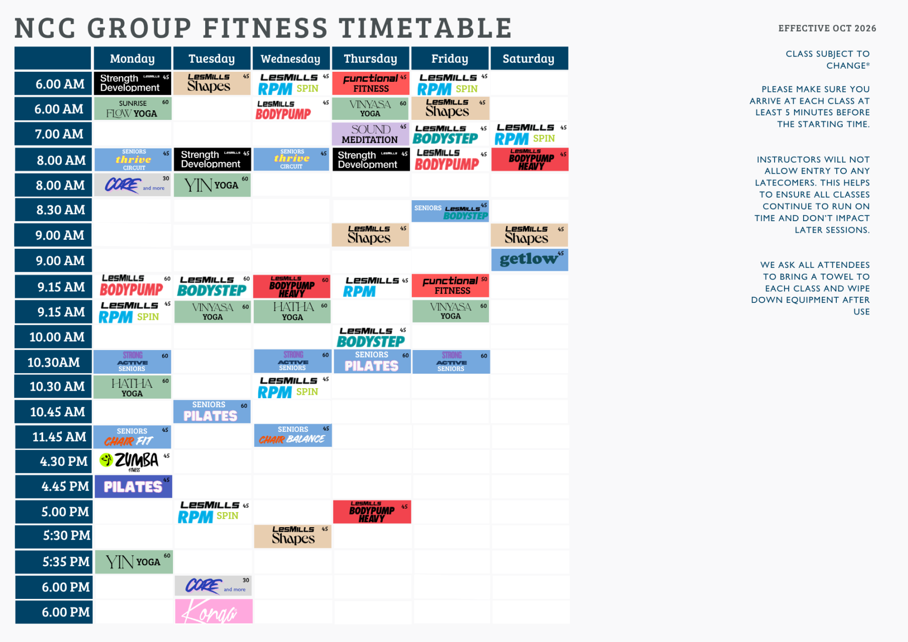 NCC Group Fitness Timetable