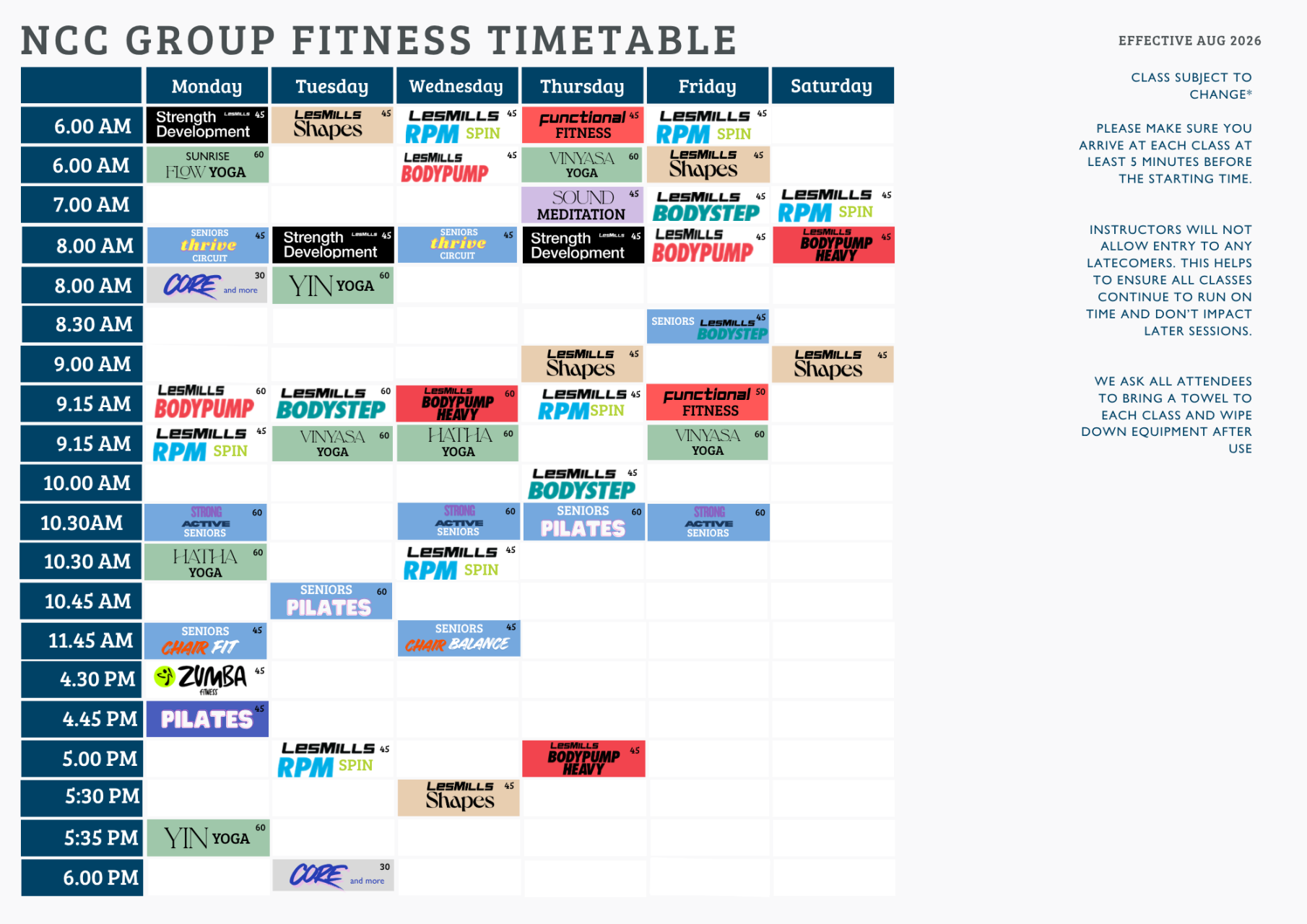 NCC Group Fitness Timetable