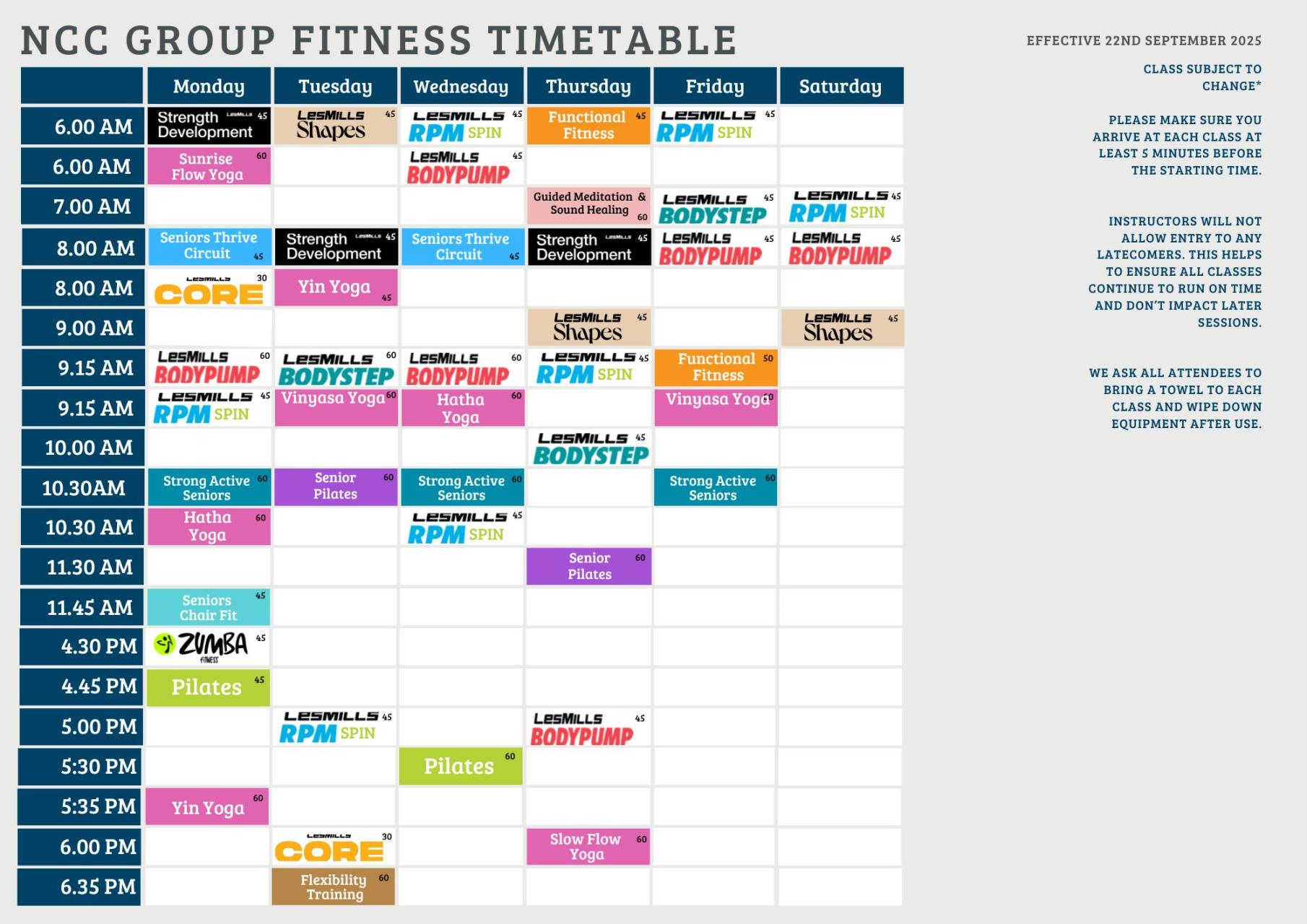 NCC Group Fitness Timetable